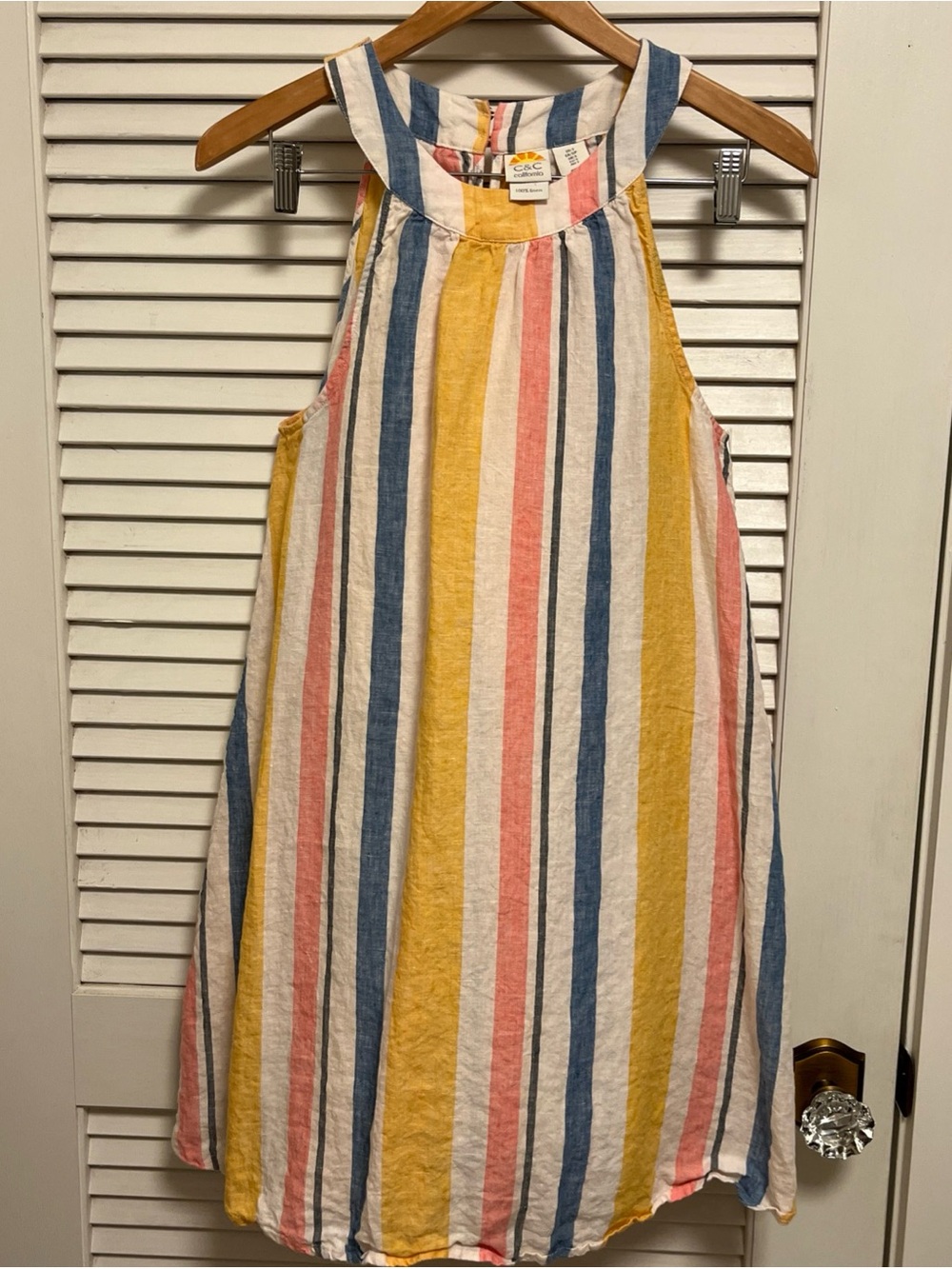 C&C California Striped Halter Midi Dress — Yellow, Blue, Pink, White 100%linen